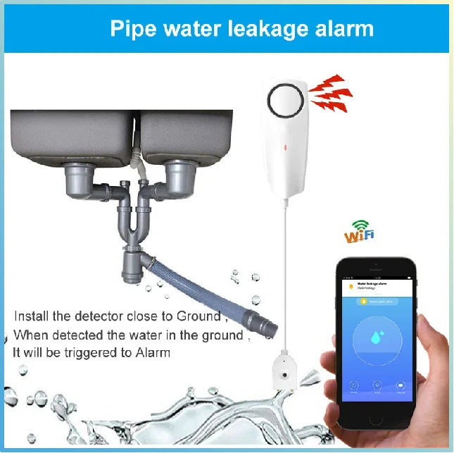 For WIFI Liquid Leak Sensor Smart APP Alexa Push Alarm Alerts wireless Water Level Detector Leakage