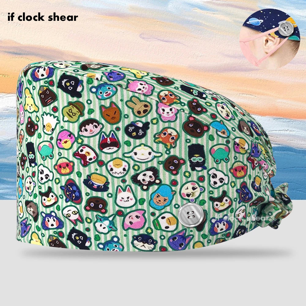 Printing Clinic Pharmacy Work Hat Dentistry Operating Room Doctor Scrubs Hats Adjustable Medical Nurse Accessories Surgical Caps