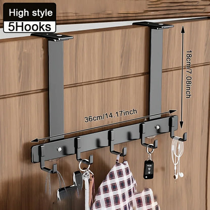 Hooks Over The Door 5/7 Hooks Metal Bathroom Organizer Rack Adjustable Clothes Coat Hat Towel Hanger Movable Holder Door Hang
