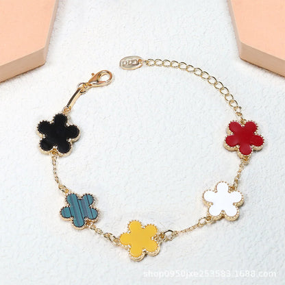 Fashion Double Sided Plant Five Leaf Plum Blossom Charm Bracelets For Women Girl Waterproof Clover Jewelry Gifts Best Friends