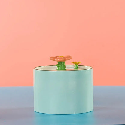 Cat Ceramic Flower Water Fountain Drinking Feeders Pets