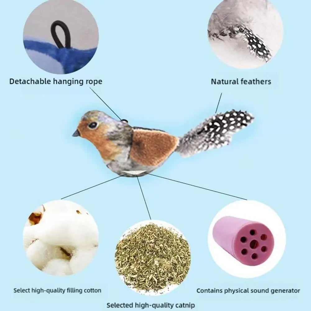 Interactive Cat Toys Hanging Squeaky Simulation Bird Plush Cats Pets Teasing Toys With Feather Catnip Kitten Chirping Bird Toy