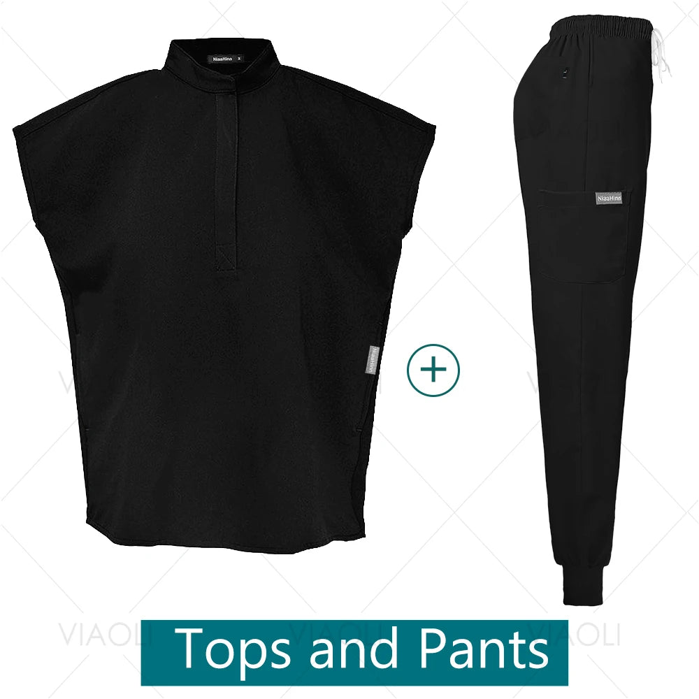 Scrubs Uniforms Sets Medical Nursing Hospital Working Clothes Solid Color Surgical Gowns Breathable Scrub Top Joggers Pants Suit