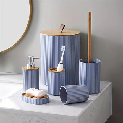Bathroom Accessories Set 6 Piece Bath Ensemble Includes Toothbrush Holder for Decorative Countertop and Housewarming Gift