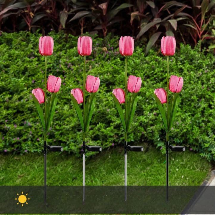 3 Heads Solar Lights Outdoor Decorative Solar Garden Lights tulips Flower Lawn Lamp for Yard Patio Garden Decor