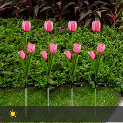 3 Heads Solar Lights Outdoor Decorative Solar Garden Lights tulips Flower Lawn Lamp for Yard Patio Garden Decor