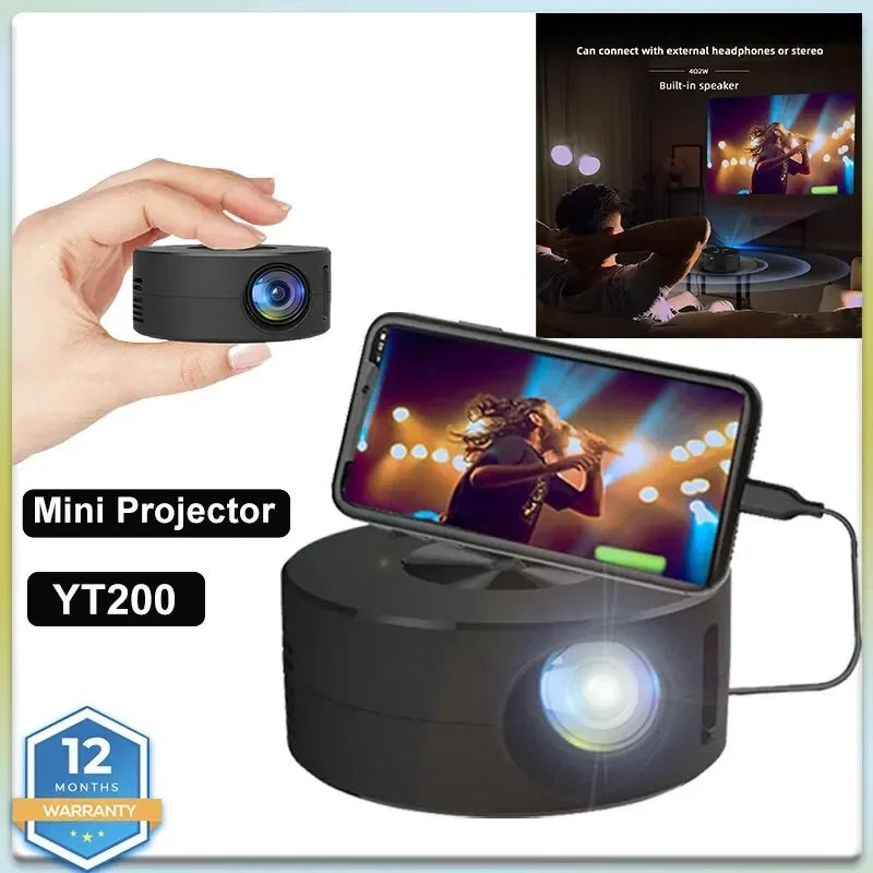 HD Outdoor Home Theater  Projector YT200 Portable LED Projector Media Player Audio Projectors Wired Screen For iPhone/Android