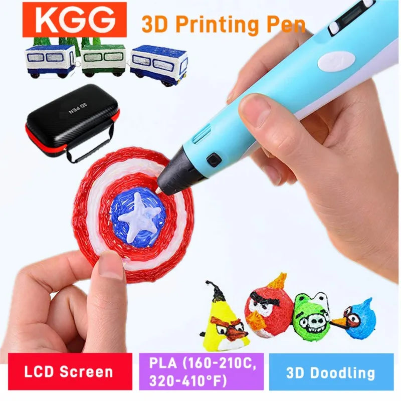3D Printing Pen 9/50/100/200M PLA Filament LED Display With PU Case DIY Drawing Pens Stimulate Creativity Kids Toys 3D Pen