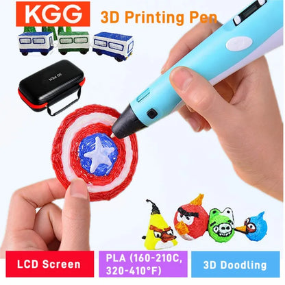 3D Printing Pen 9/50/100/200M PLA Filament LED Display With PU Case DIY Drawing Pens Stimulate Creativity Kids Toys 3D Pen