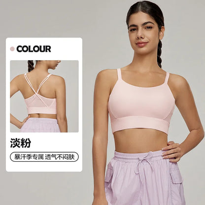 Sports Bra for Women, Shockproof Fixed Cup, Sexy and Beautiful Back, Breathable Fitness Bra with Chest Cushion