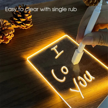 LED Light Note Board USB-Powered with Pen Acrylic Dry Erase Board Clear Desktop Note Message Soft Lights Desk Lamp Gift