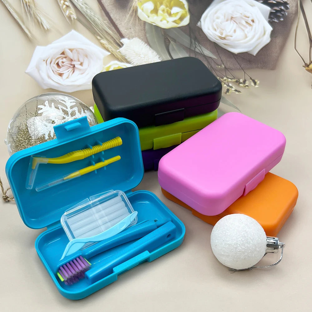 1 Box Portable Travel Dental Cleaning Set Oral Cleaning Care Toothbrush Interdental Brush Teeth Whitening Orthodontic Care Kit