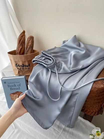 Women’s Satin Wide Leg Pants High Waist Drawstring Palazzo Pants for Work, Lounge, or Casual Wear