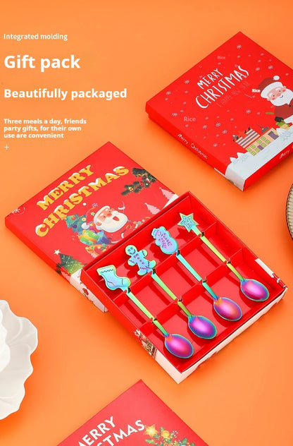Christmas Cutlery 4Pcs Gift Set Creative Coffee Spoon Dessert Spoon Mixing Spoon Christmas Spoon Gift Box