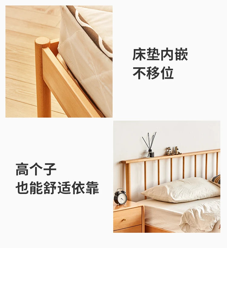 Solid wood bed 1.8 meters double  master bedroom Nordic room modern simple single bed 1.2m 1.5m