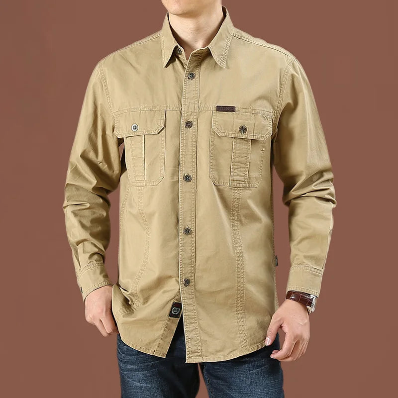 New Men's Casual Shirt 5XL Male Overshirt 2025 Military Cotton Long Sleeve Shirts Men Brand Clothing High Quality Blouse
