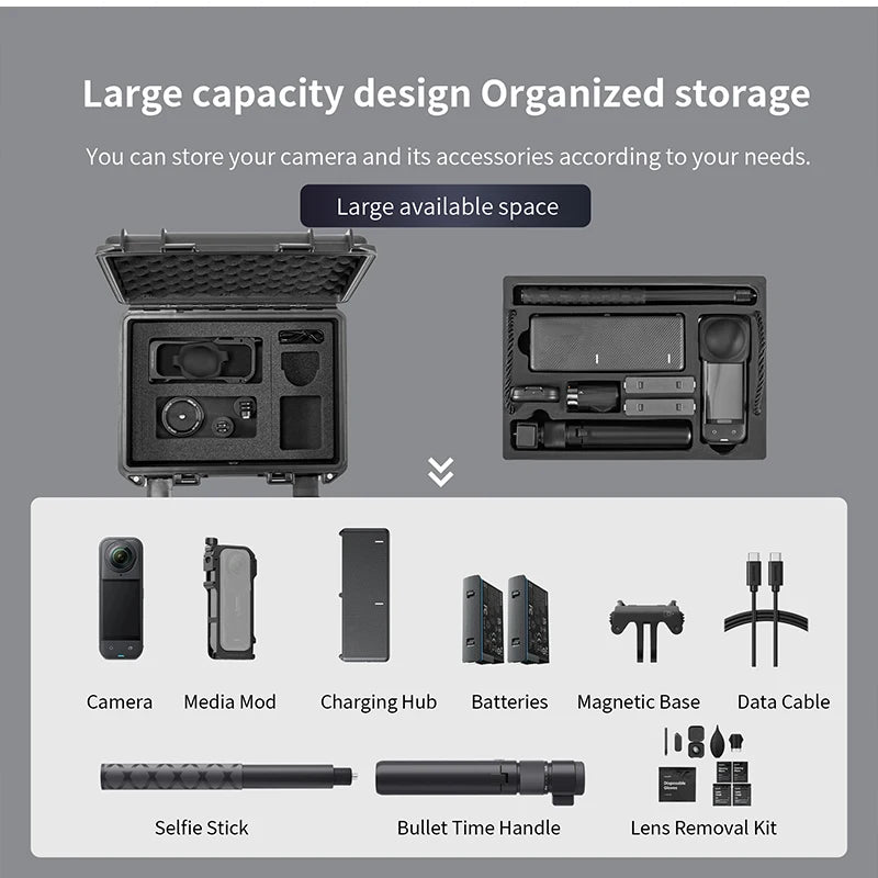 STARTRC Insta360 X5 Camera Accessories 2 Layers Hard Case Carrying Case Waterproof Portable Travel Box for Essentials Bundle