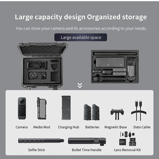 STARTRC Insta360 X5 Camera Accessories 2 Layers Hard Case Carrying Case Waterproof Portable Travel Box for Essentials Bundle