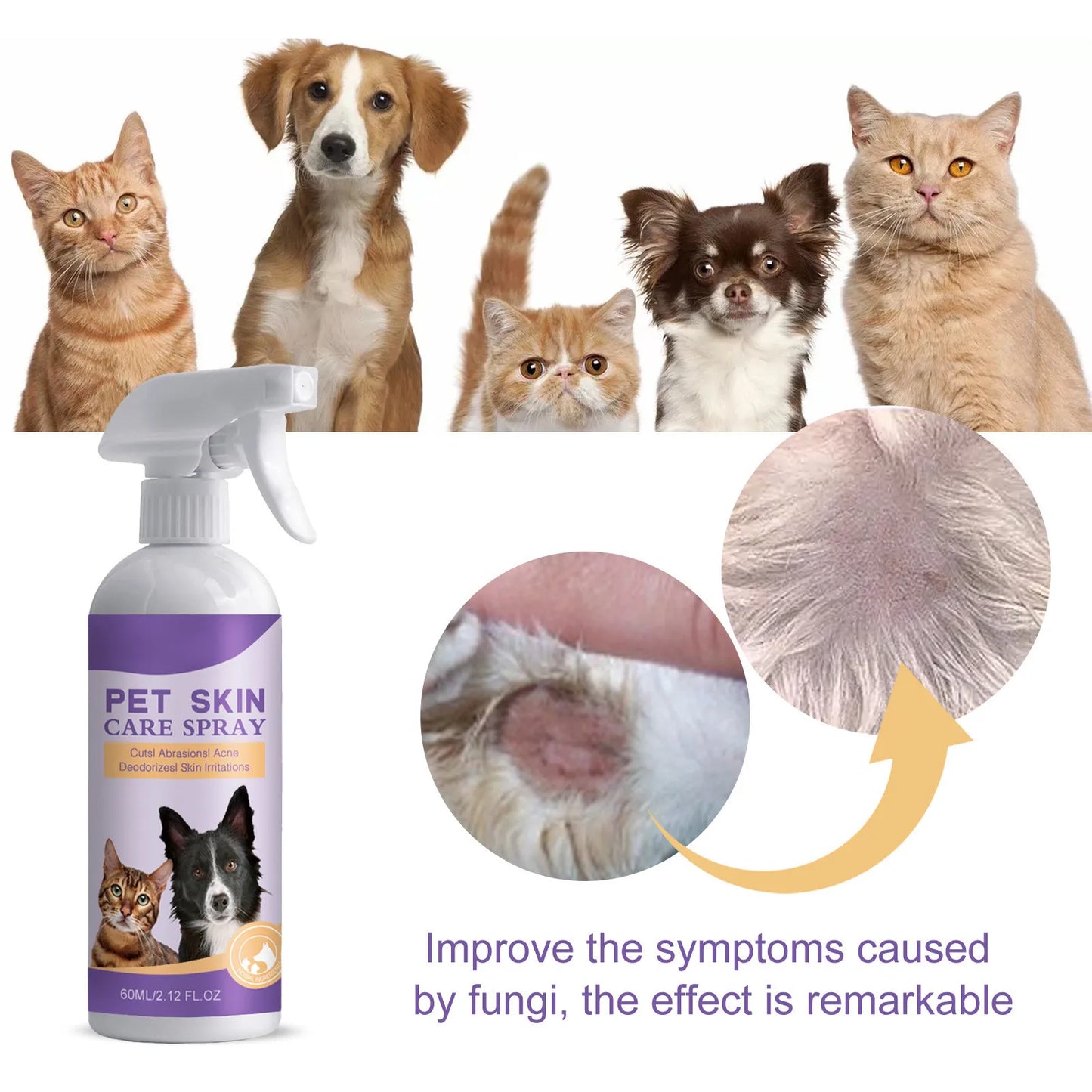 60ml Pet Skin Itching Spray Antimicrobial No Alcohol Removing Mites And Relieving Cleaning Care Supplies For Dogs And Cats
