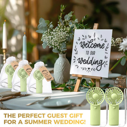 12-120PCS Portable Handheld Fan Bulk Wedding Fans for Guest Mini Handheld Fan Battery Powered Fans with Thank You Cards