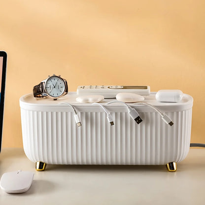Multifunctional Cable Management Box – Stylish white plastic desktop organizer for power cords