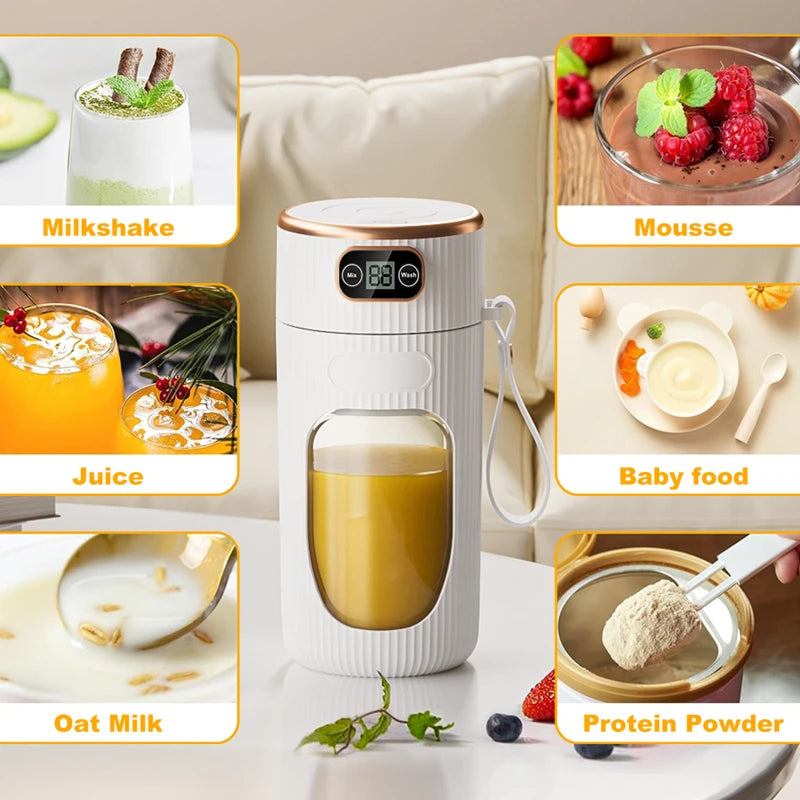Electric Juicer 10 Blades Portable Blender LED Digital Display Small Juice Cup Rechargeable Wireless Household Milkshake Juice