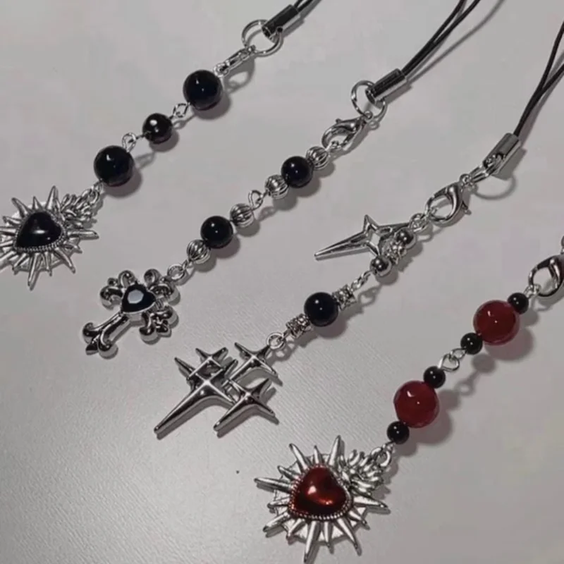 handmade Gothic mobile phone accessories | Gift | Y2K | Neo Gothic | Red and Black | Star | Cross