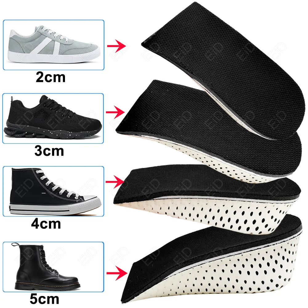 Height Increase Half Shoe Insoles Heel Insert Sports Shoes Pad Cushion Arch Support Unisex 2-5 CM Invisible Heighten Sole Insole