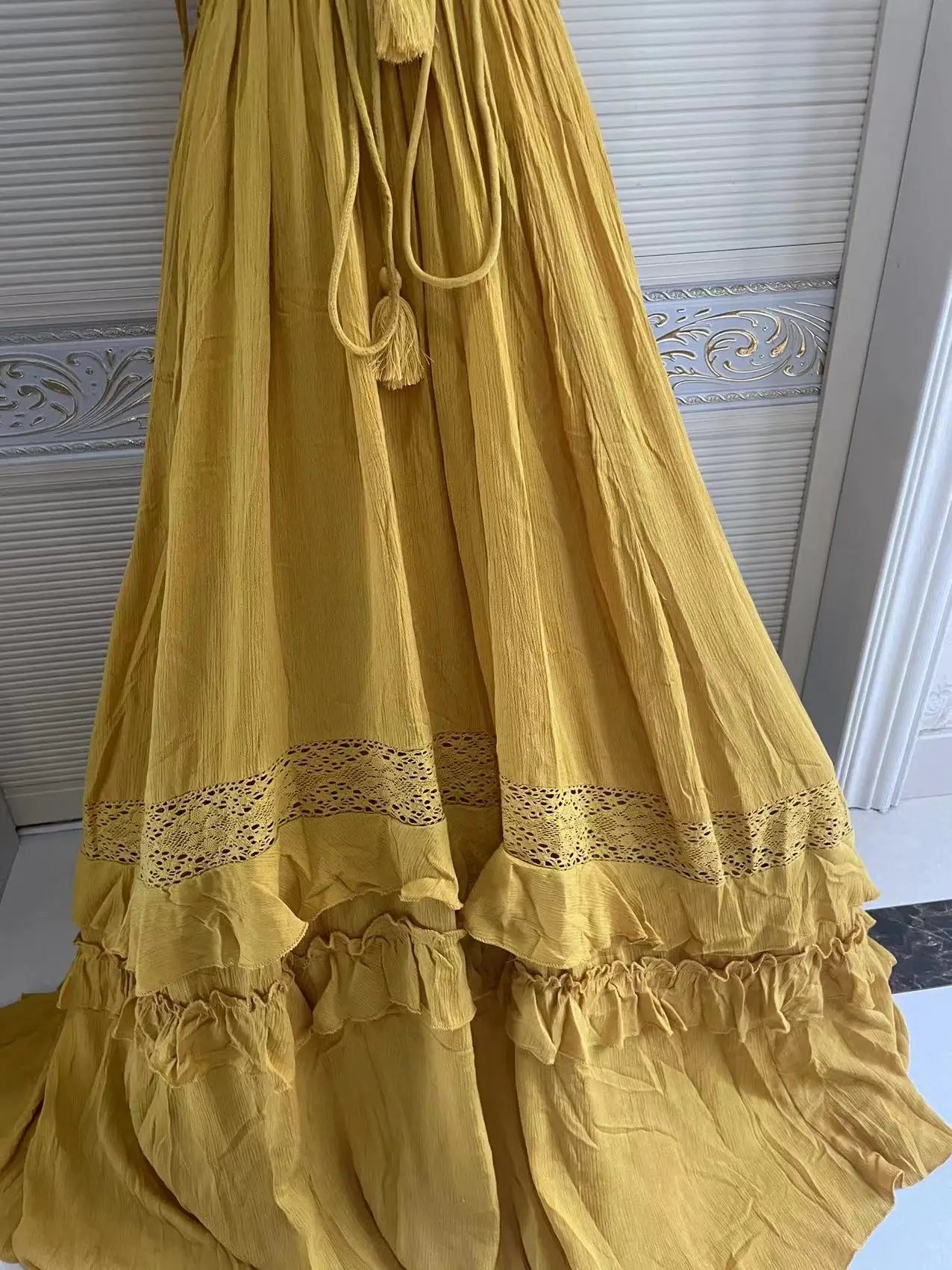 canwedance Summer Beach Dress Sleeveless Cotton Maxi Dresses Boho Style Solid Color Lace Ruffled Sundress Mujer Vestidos