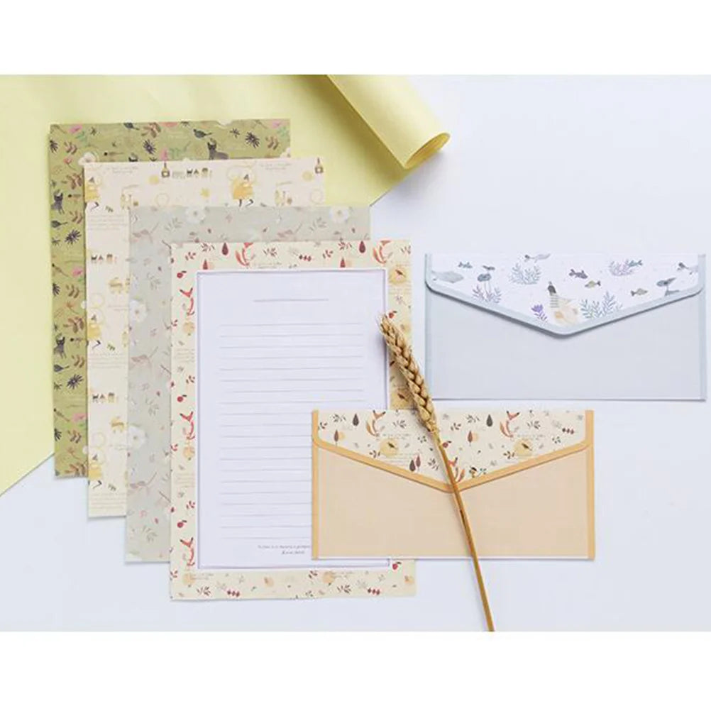 5Pcs Premium Floral Letter Paper Envelopes Set Elegant Stationery Writing Paper For Invitations Calligraphy Printing Products