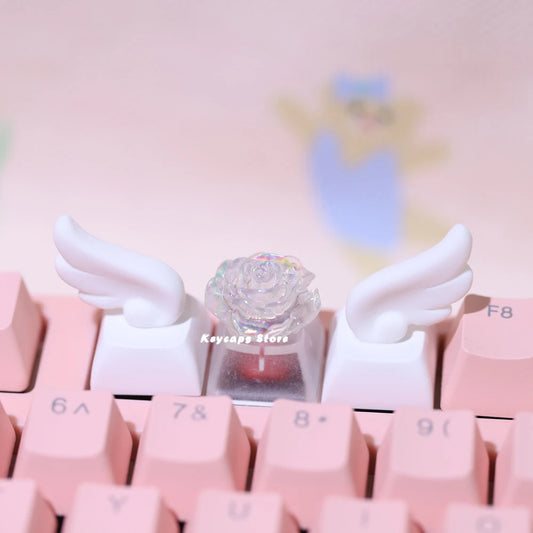 Winged Keycaps For Mechanical Keyboard Keycaps Individualized three-dimensional Artisan Cartoon white Kawaii Keycap