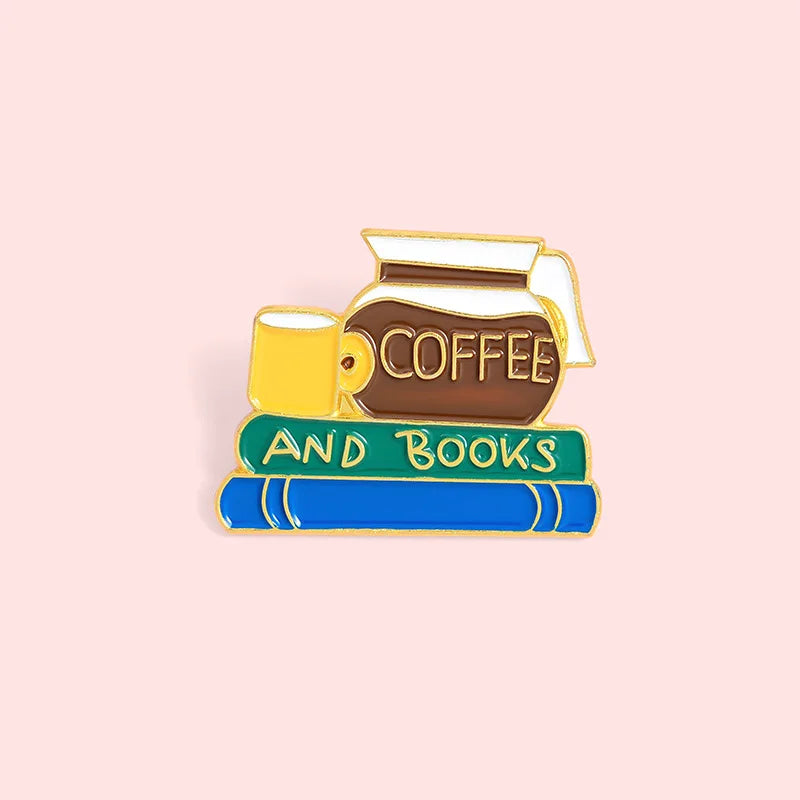 Creative Coffee Enamel Brooch Spaceship Coffee Elements Need By Coffee Power Books Cat Coffee Cups Metal Badge Lapel Pin Jewelry
