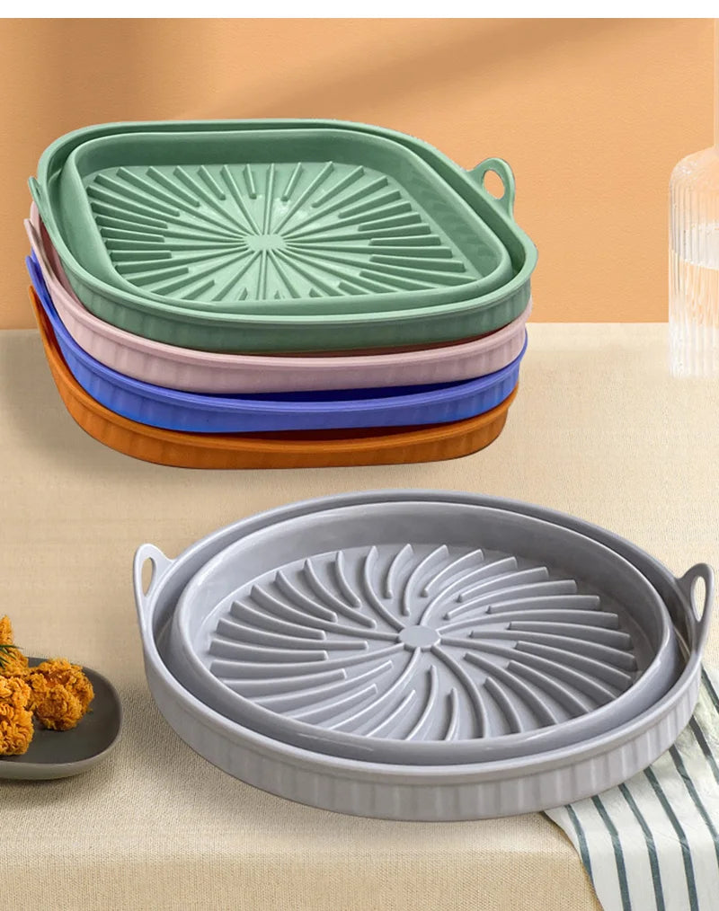 Foldable Air Fryer Silicone Liners Reusable Silicone Air Fryer Basket Food Safe Non Stick Air-Fryer Bakewa Kitchen Accessorie