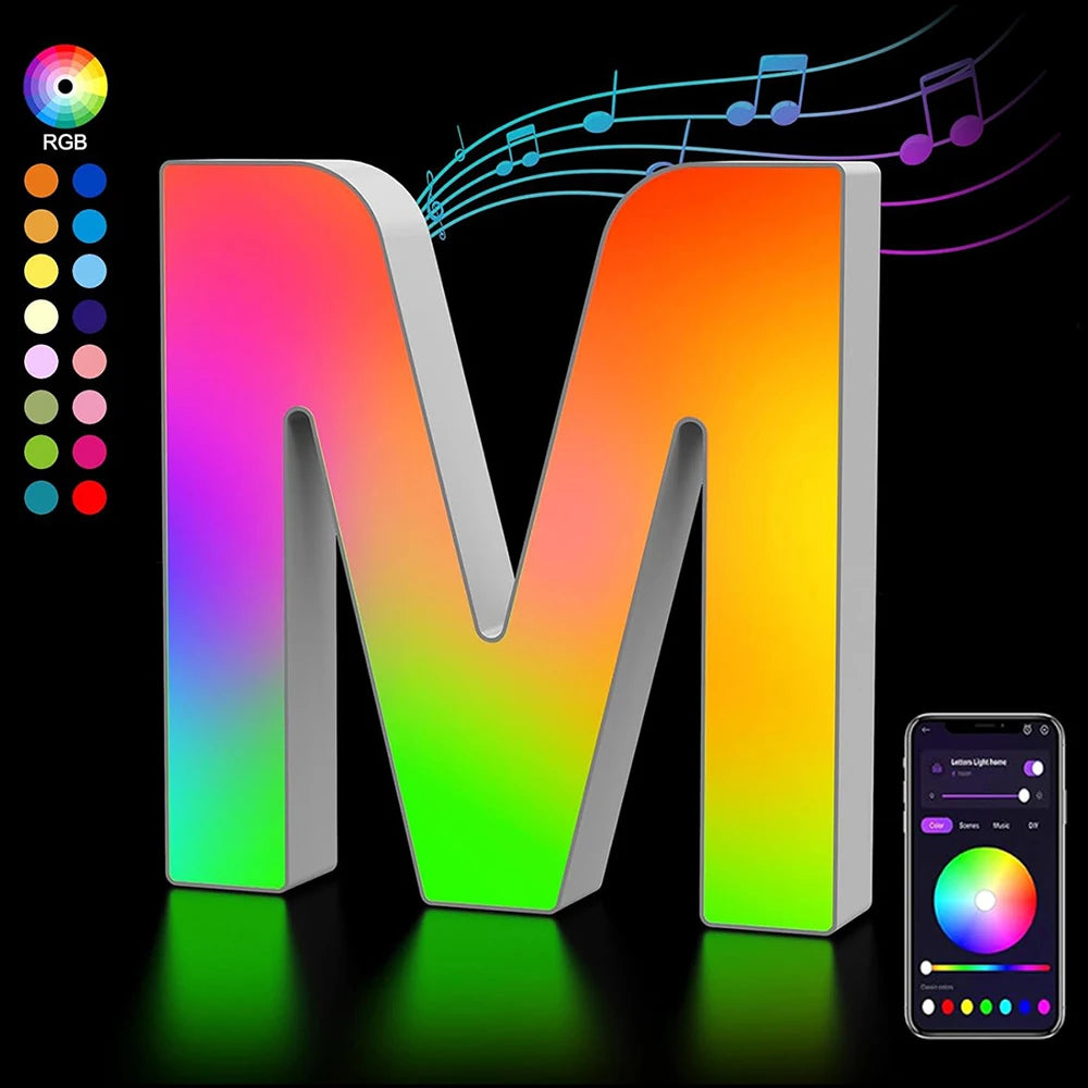 Smart LED Letters Lights Alphabet Light Decorative Name Letter Number Lamp Night Light USB MeRGBW App Music Sync Logo Game Home