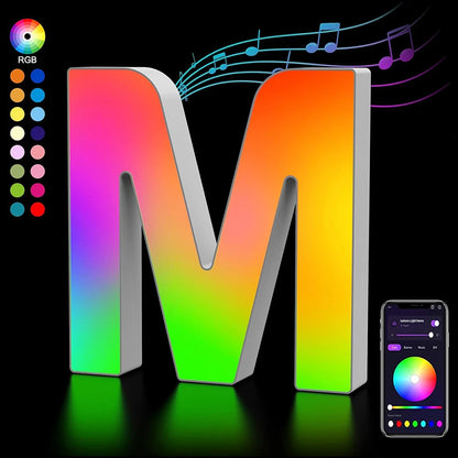 Smart LED Letters Lights Alphabet Light Decorative Name Letter Number Lamp Night Light USB MeRGBW App Music Sync Logo Game Home