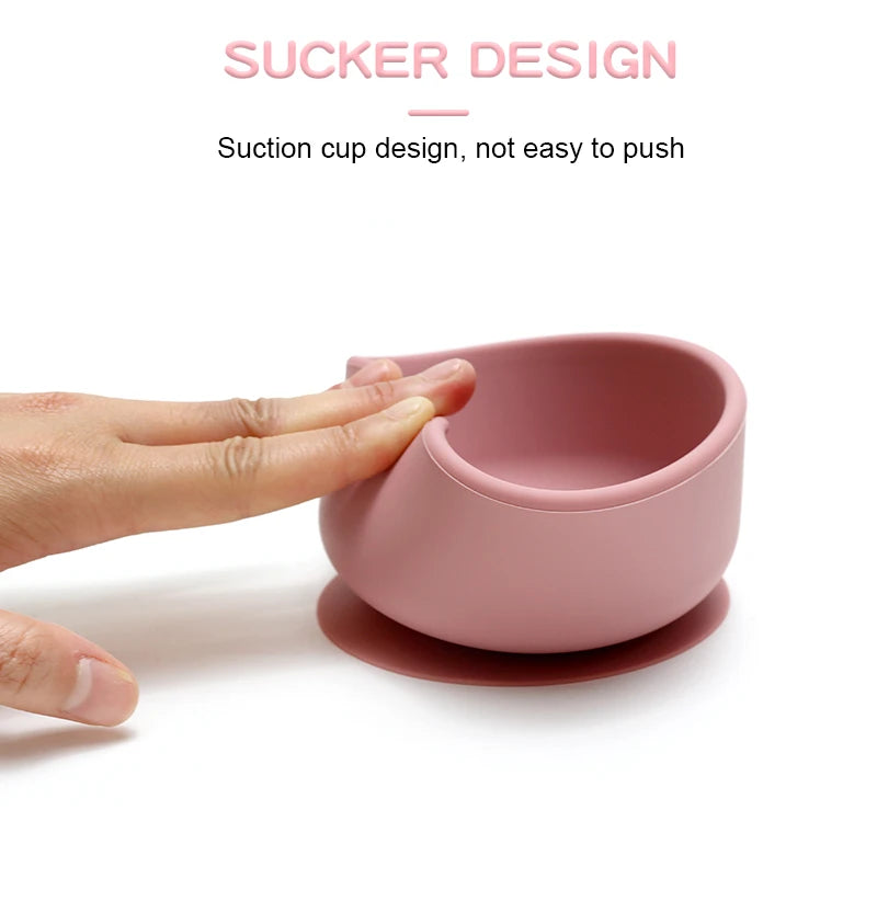 Food Grade Silicone Baby Feeding Bowls with Lid Anti-fall Strong Suction Dining Bowl for Toddler Kid Training Tableware BPA Free