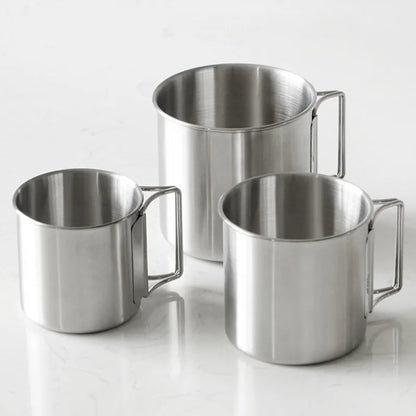 Stainless Steel Camping Cup 250/350/500ml Portable Carabiner Cups Outdoor Water Cup Mug With Foldable Handle Kitchen Drinkware