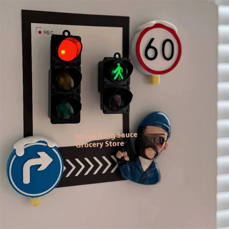 Miniature Simulation Traffic Light Fridge Magnet - Creative Home Decor Refrigerator Door Sticker With Lighting Feature