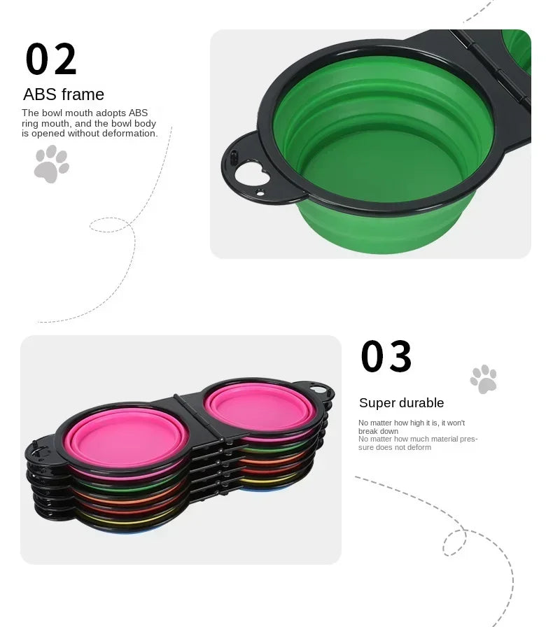 Folding Portable Silicone Dog Feeder Bowl 2 In 1 Pet Dispenser Outdoor Travel Dog Cat with Carabiner Bottle Food Water Container
