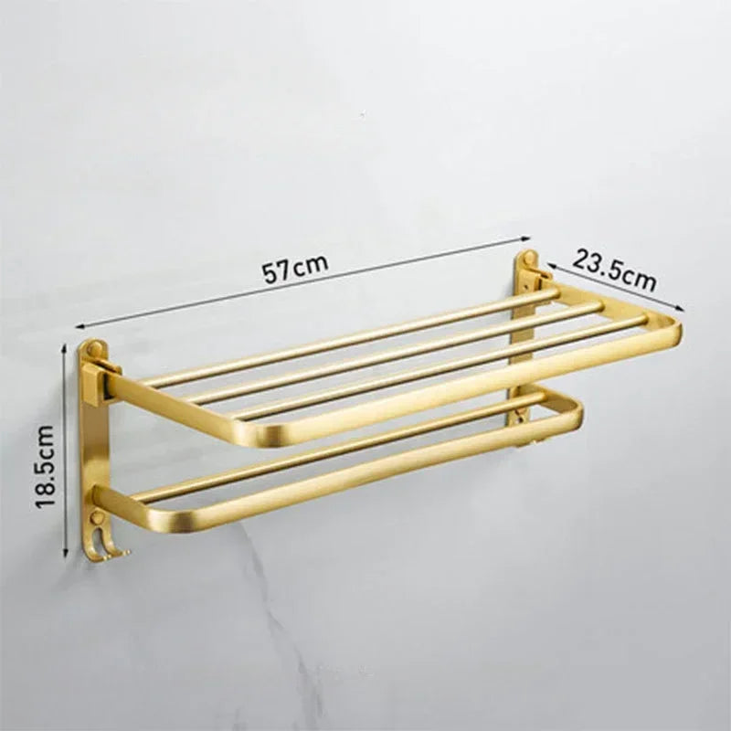 Bathroom Accessories Brushed Gold Space Aluminum Towel Rack Shelf European Hardware Pendant Set Storage Bar Paper Holders