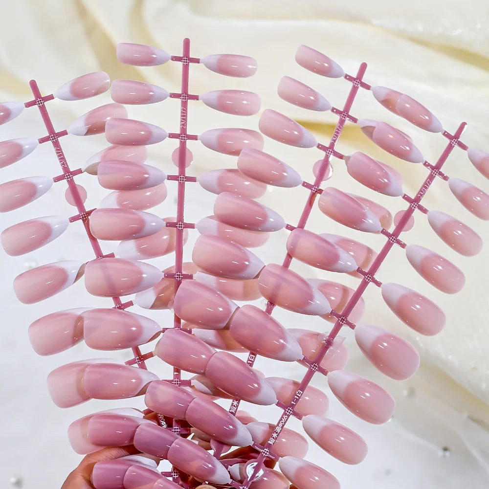 120Pcs French Nude Pink Almond Press-On Nails Full Cover Wearable Short Almond French Acrylic Nail Tips DIY Nail Extension Tips