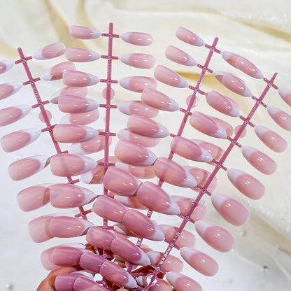 120Pcs French Nude Pink Almond Press-On Nails Full Cover Wearable Short Almond French Acrylic Nail Tips DIY Nail Extension Tips