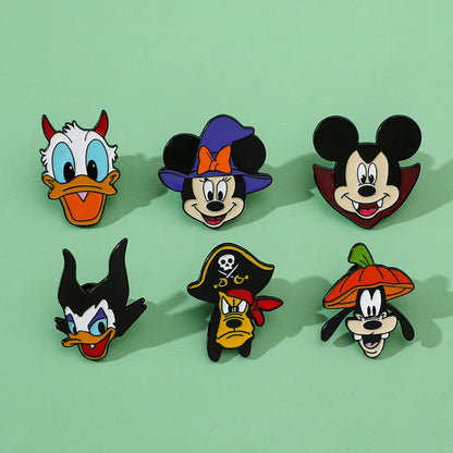 6 Pcs Cartoon cartoon character Mickey Brooch Halloween Mickey Mouse Donald Duck Metal badge Alloy drip pin accessories