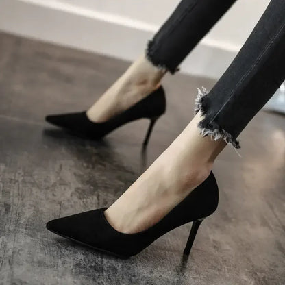 Women Shoes 2025 New Women Pumps Suede High Heels Shoes Fashion Office Stiletto Party Shoes Female Comfort Women Heels