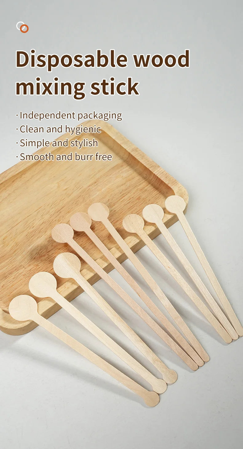 100pcs Round Disposable Wooden Coffee Stirrers Coffee Stirrer Sticks Stir Beverage Sticks Stir for Bar Cafe  or Home Use