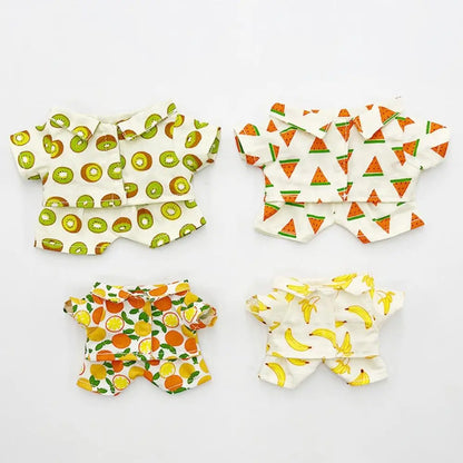 20CM Plush Doll Clothes Suit Fruit Animals Printing Lapel Shirt Pants Casual Wears Cotton Stuffed Toys Idol Dolls Accessories