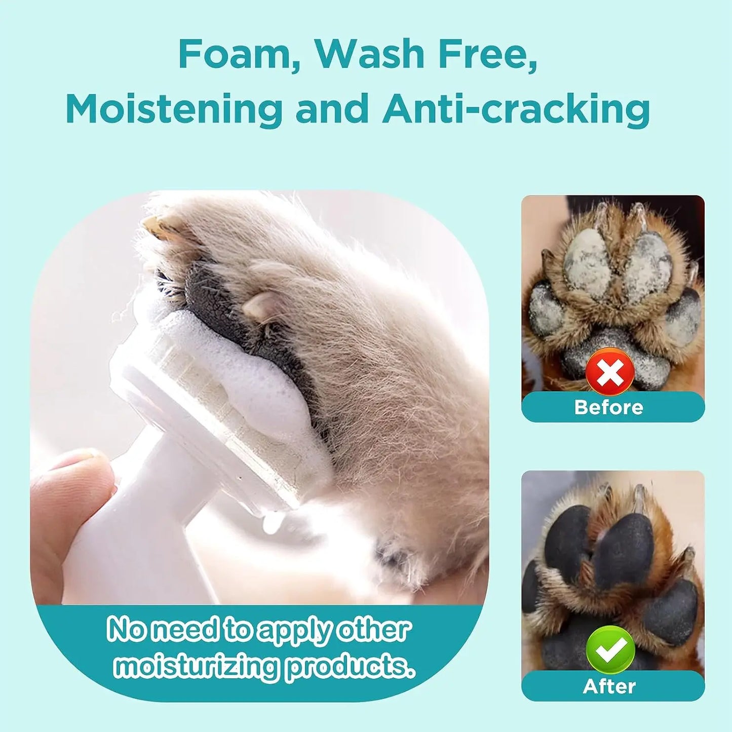 Clean Paws | No-Rinse Dog Paw Cleaner & Puppy Paw Washer | Gentle, Fragrance-Free, pH Balanced Foaming Cleanser with Silicone Br