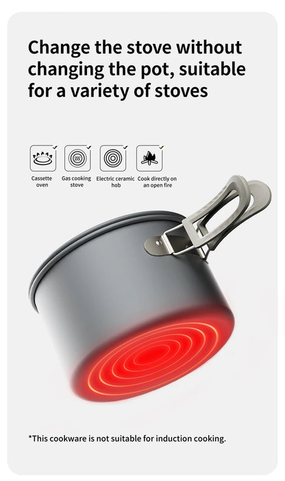 Naturehike Camping Pot Set Aluminum Alloy Cookware Pot Set Portable Outdoor Picnic Tableware Camping Cookware Kit CNK2450CF010