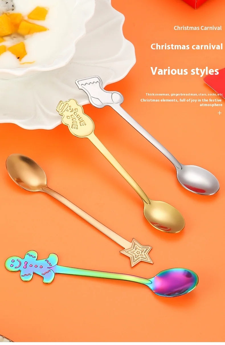Christmas Cutlery 4Pcs Gift Set Creative Coffee Spoon Dessert Spoon Mixing Spoon Christmas Spoon Gift Box