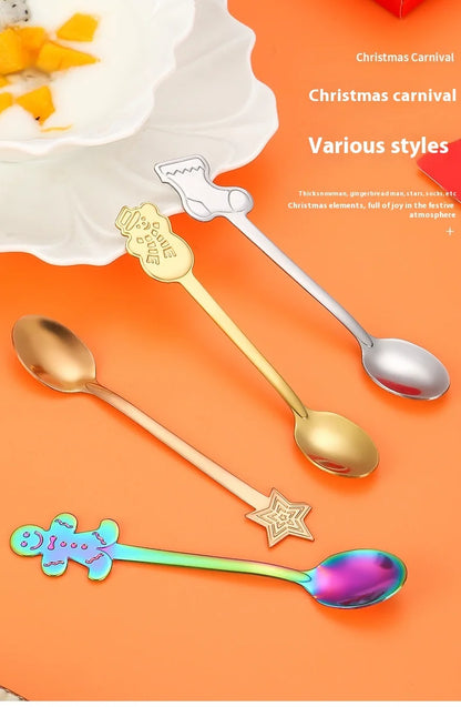 Christmas Cutlery 4Pcs Gift Set Creative Coffee Spoon Dessert Spoon Mixing Spoon Christmas Spoon Gift Box